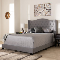 Baxton Studio Alesha-Grey-Queen Alesha Modern and Contemporary Grey Fabric Upholstered Queen Size Bed